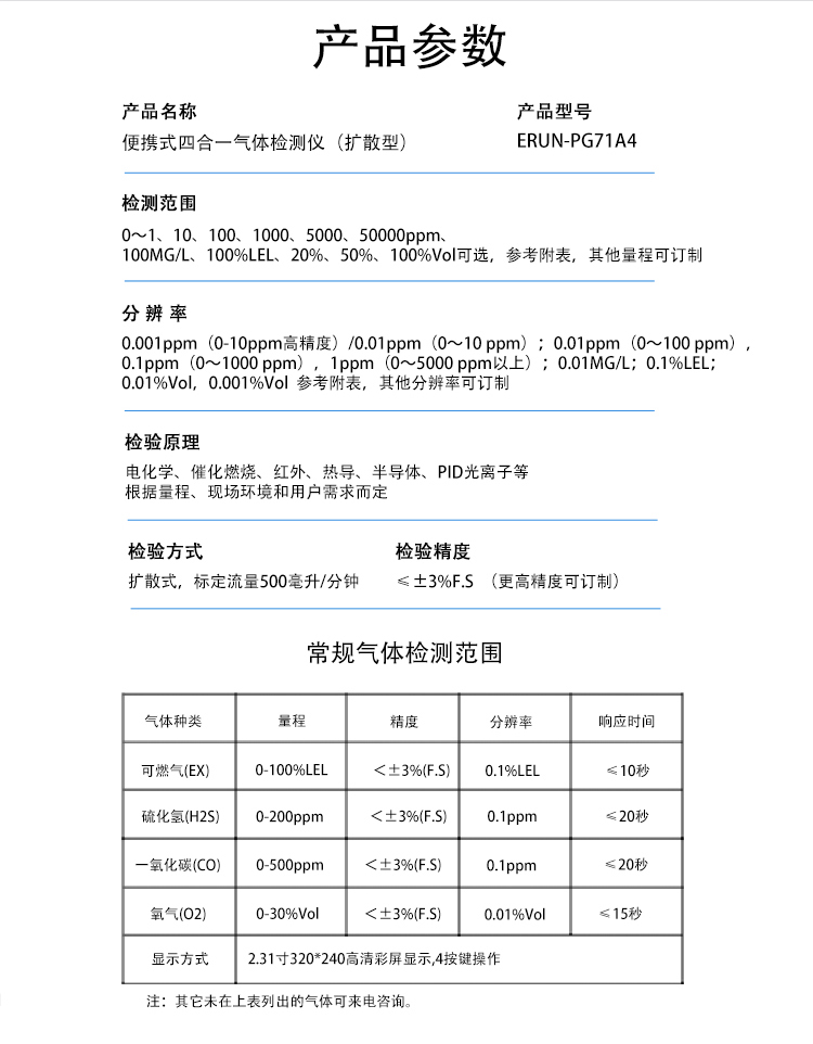 手持式四合一氣體檢測儀